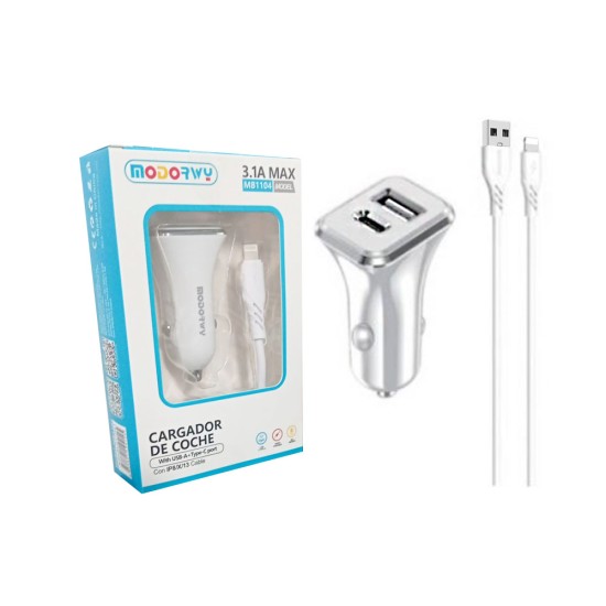 Modorwy QC3,0+PD Car Charger MA1104 with Lightning cable 5V 2.4A 18W White